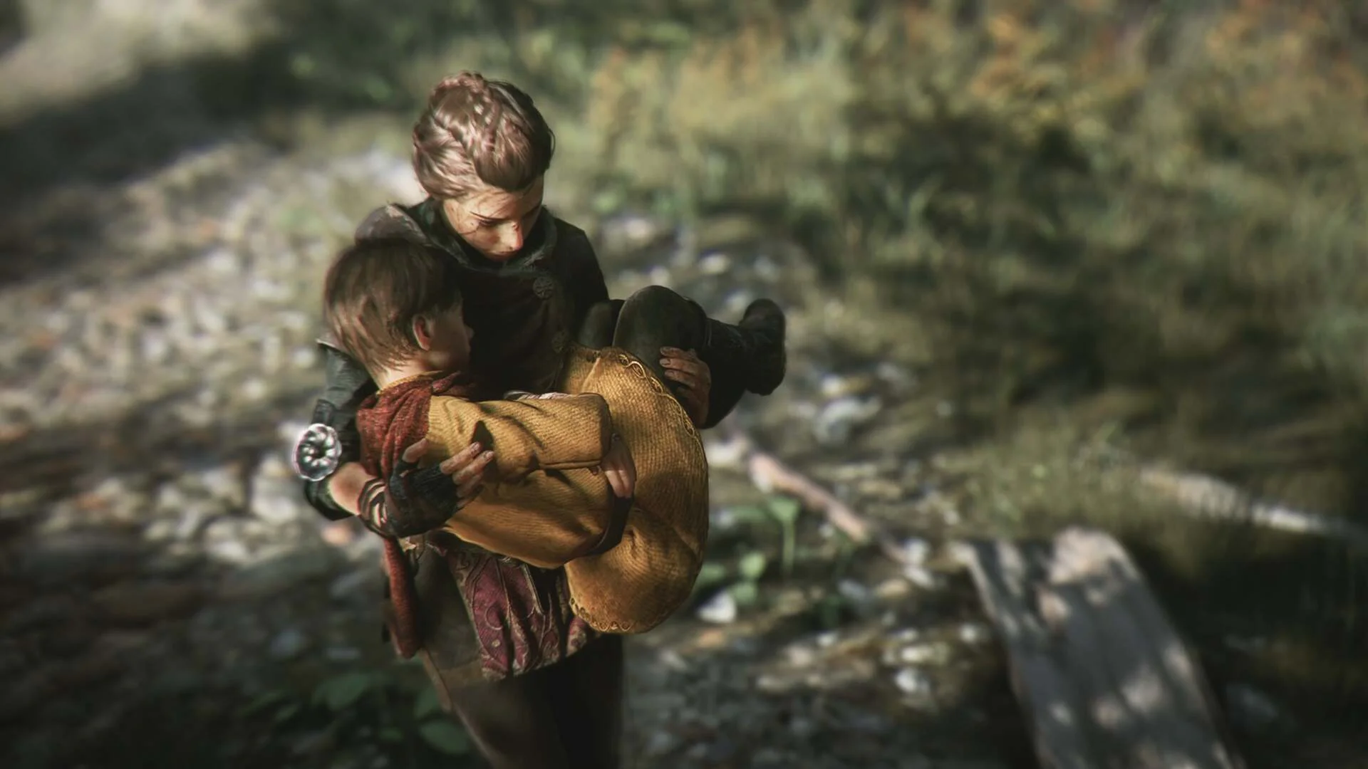 Амисия несёт Гуго в A Plague Tale Requiem для аренды на PS