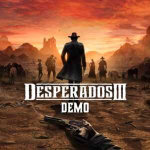 Обложка Desperados III с ковбоями на закате