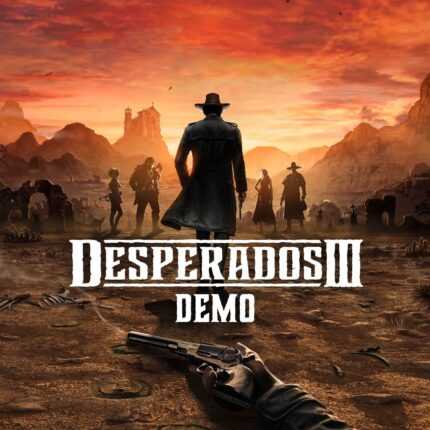 Обложка Desperados III с ковбоями на закате