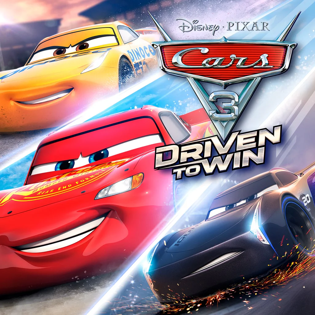 Обложка Cars 3 Driven to Win с Молнией Маккуином и другими героями