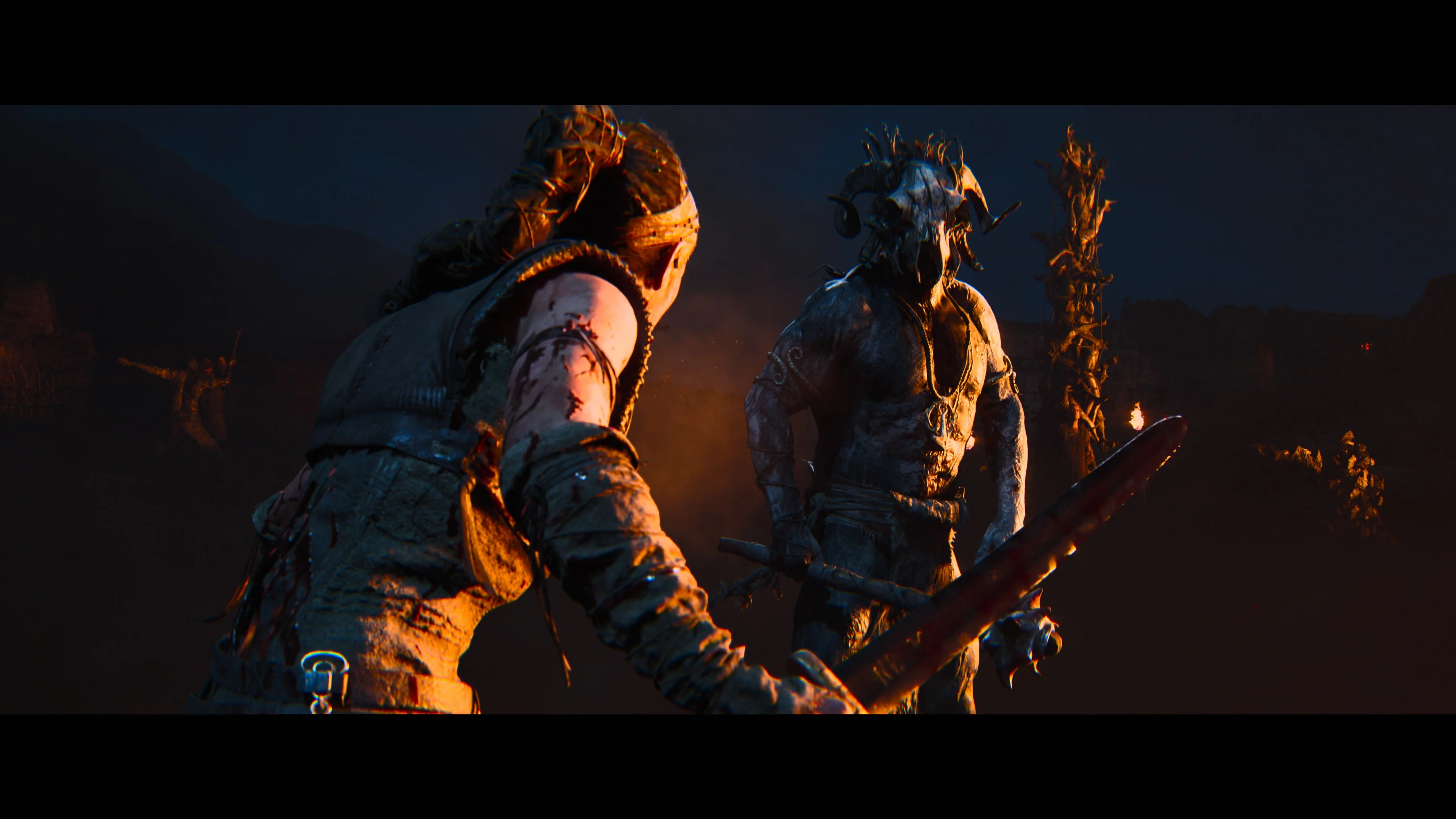 Сражение Сenua с воином в маске в Senua’s Saga Hellblade II