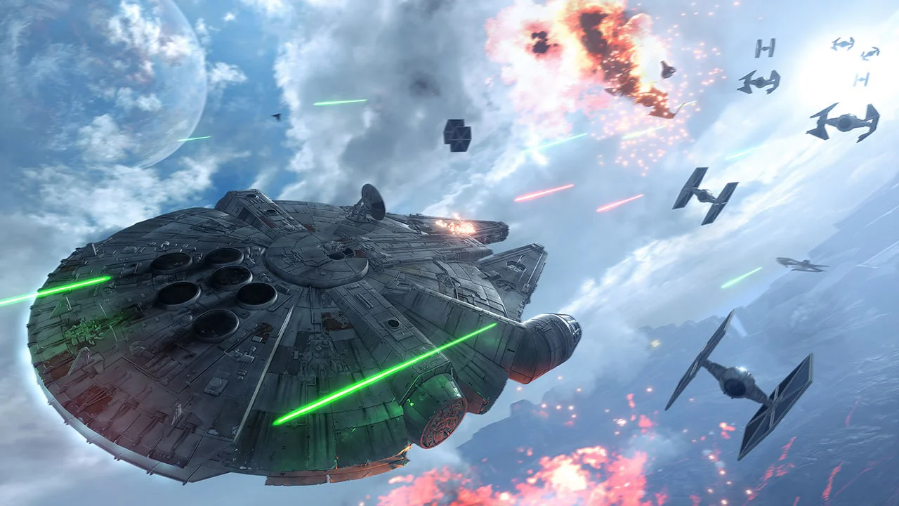 STAR WARS Battlefront 1 аренда на PS — битва Сокола Тысячелетия против TIE-истребителей