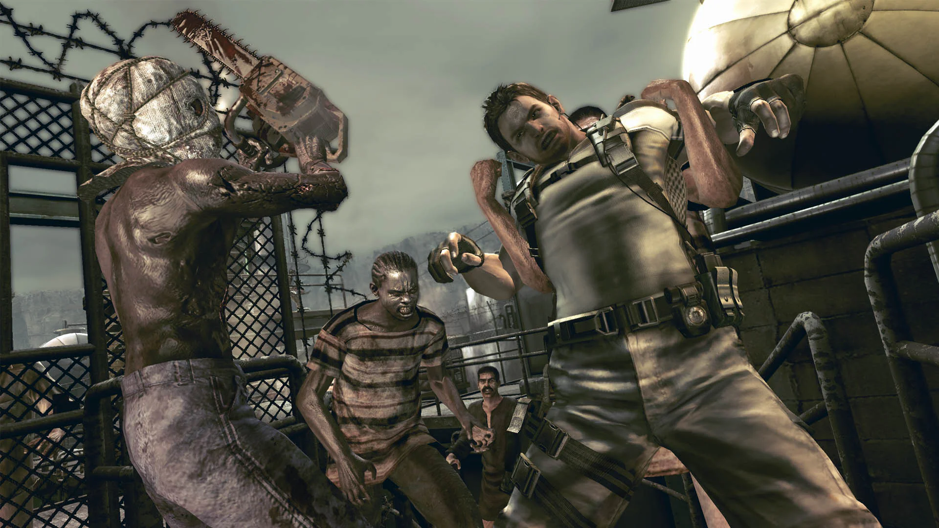 Resident Evil 5 аренда на PS — бой с мутантом с бензопилой