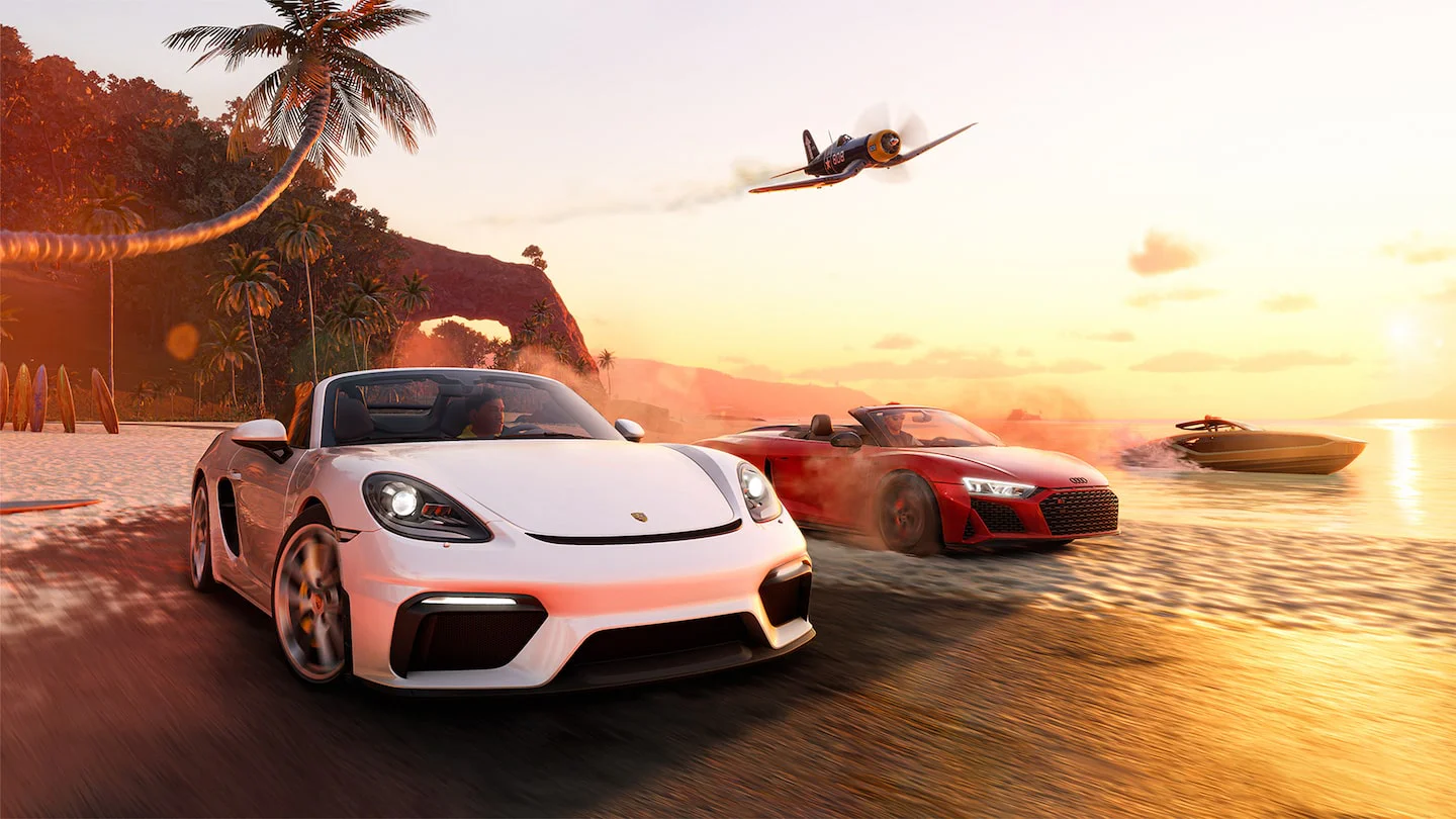 белый porsche и красный audi в гонках the crew motorfest ps5